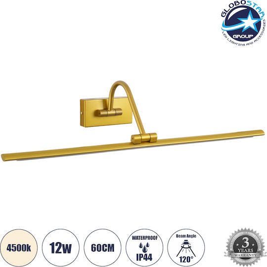 GloboStar Mira Modern Leuchte Badezimmer mit Integrierter LED und Neutralweißes Licht Gold 60x13cm