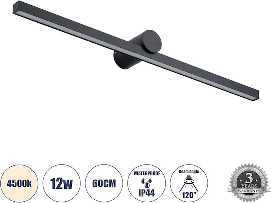 GloboStar Rosa Modern Lamp Bathroom with Integrated LED and Natural White Light Black 60x15x7cm