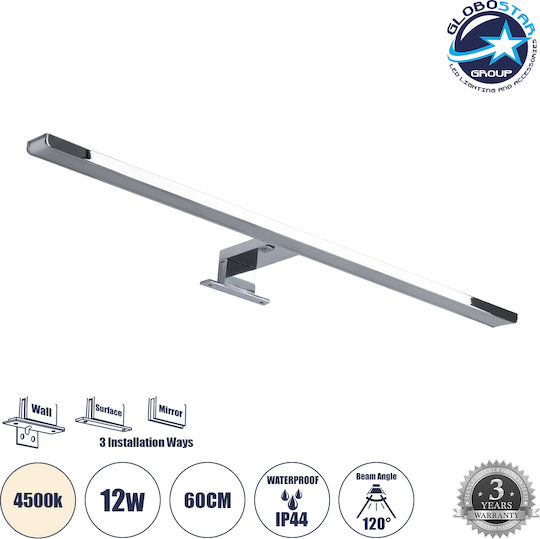 GloboStar Nina Modern Bathroom/Panel Light with Integrated LED and Natural White Light Silver 60x4x4cm