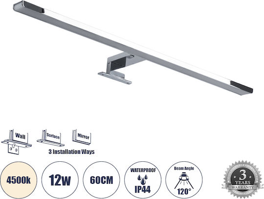 GloboStar Nina Modern Bathroom/Panel Light with Integrated LED and Natural White Light Silver 60x4x4cm