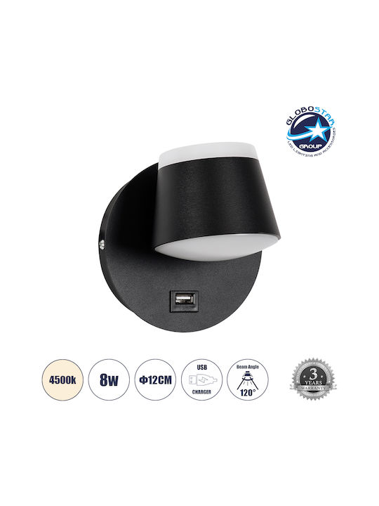 GloboStar Regency Modern Leuchte Wand mit Integrierter LED und Neutralweißes Licht Schwarz 12x13cm