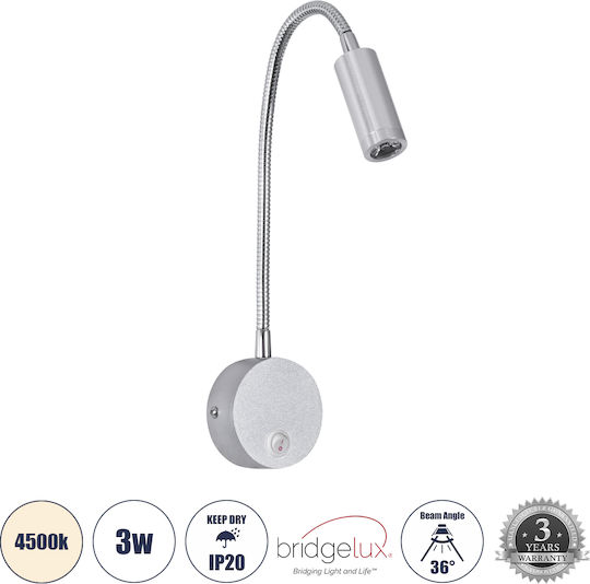 GloboStar Goose Единично LED Неутрално бяло Спот в Сребрист Цвят