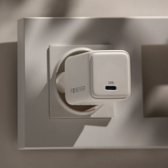 Forever Charger Without Cable GaN with USB-C Port 30W Power Delivery Whites (TC-08-30C)
