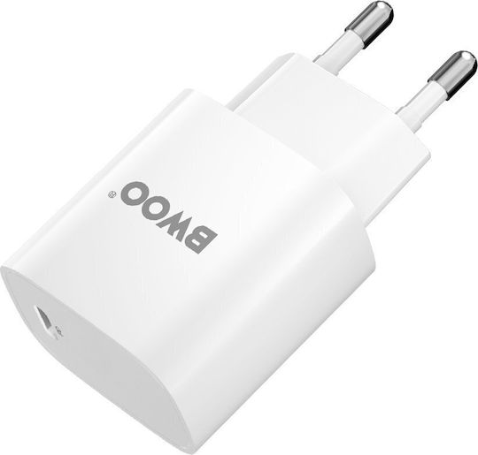BWOO Ladegerät mit USB-C Anschluss und Kabel USB-C - Lightning 20W Stromlieferung Weißs (CDA159)