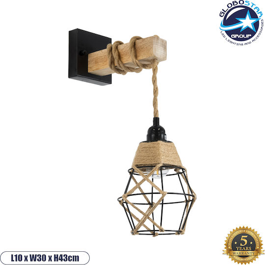 GloboStar Bellariva Vintage Φωτιστικό Τοίχου με Ντουί E27 Μαύρο 30x43εκ.