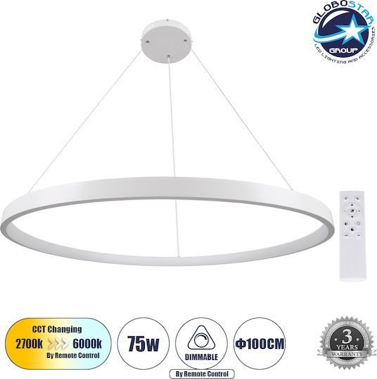 GloboStar Nemesis Κρεμαστό Φωτιστικό Λευκό LED 106x106εκ.