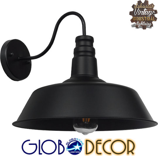 GloboStar Industrial Wall Lamp with E27 Lamp Bulb Base Black 42x36x36cm