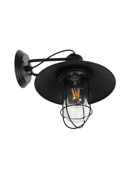 GloboStar Vinty Industrial Φωτιστικό Τοίχου με Ντουί E27 Μαύρο 27x33εκ.