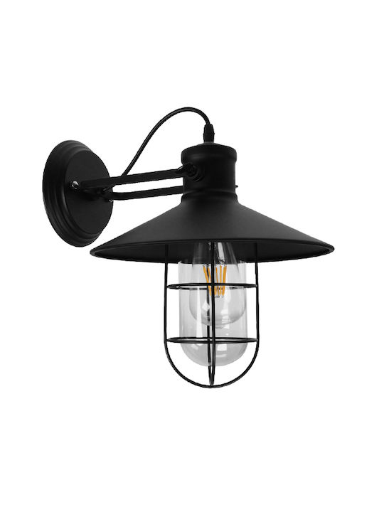 GloboStar Vinty Industrial Φωτιστικό Τοίχου με Ντουί E27 Μαύρο 27x33εκ.