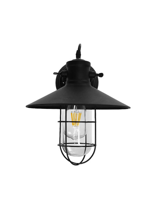 GloboStar Vinty Industrial Φωτιστικό Τοίχου με Ντουί E27 Μαύρο 27x33εκ.