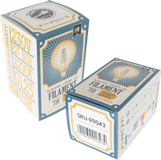 GloboStar Edison Retro LED крушка 8W 180mm за фасунга E27 и форма G125 Топло бяло 840лм Димируем