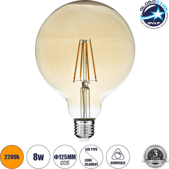 GloboStar Edison Retro LED крушка 8W 180mm за фасунга E27 и форма G125 Топло бяло 840лм Димируем