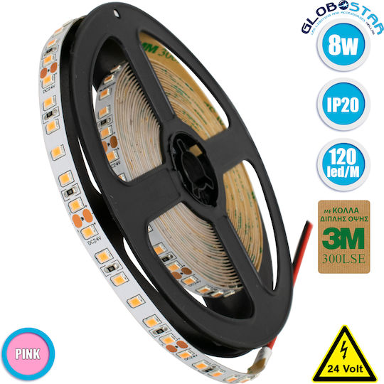 GloboStar Ταινία LED 24V Ροζ Φως 5m Τύπου SMD2835