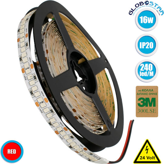 GloboStar Ταινία LED 24V Κόκκινο Φως 5m Τύπου SMD2835
