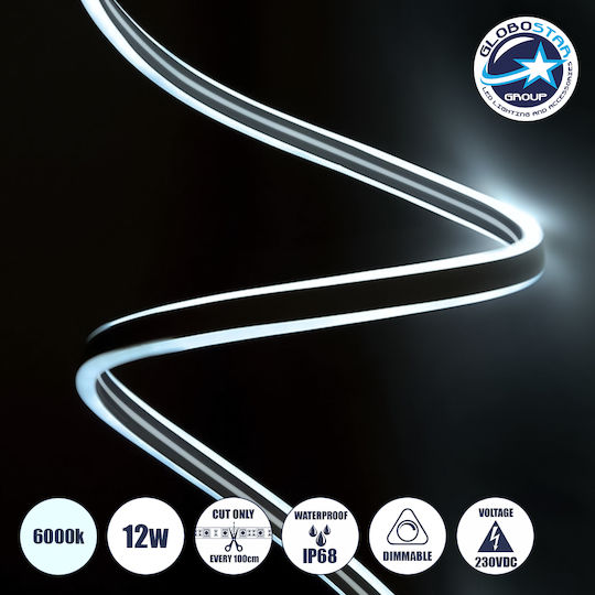 GloboStar Waterproof LED Strip Double-Sided 220V Cold White Light 1m Neon Flex
