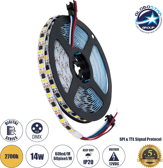 GloboStar Bandă LED 12V Alb Cald Lumină 5m Tip SMD5050