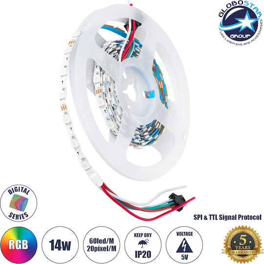 GloboStar LED Strip 5V RGB Light 2m Type SMD5050