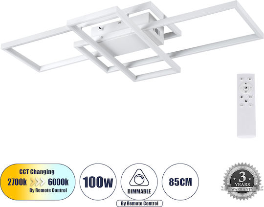 GloboStar Quadra Deckenleuchte 85cm Weiß mit Integrierter LED und Fernbedienung
