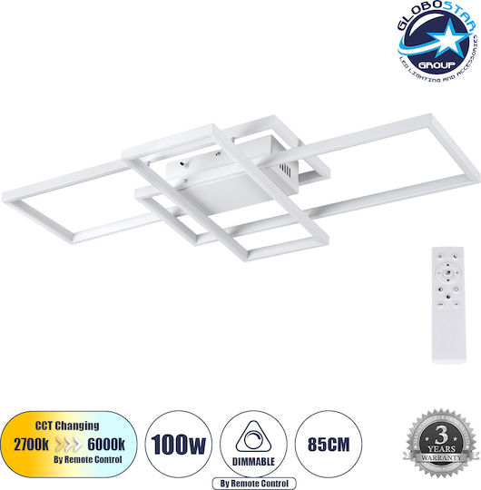 GloboStar Quadra Deckenleuchte 85cm Weiß mit Integrierter LED und Fernbedienung
