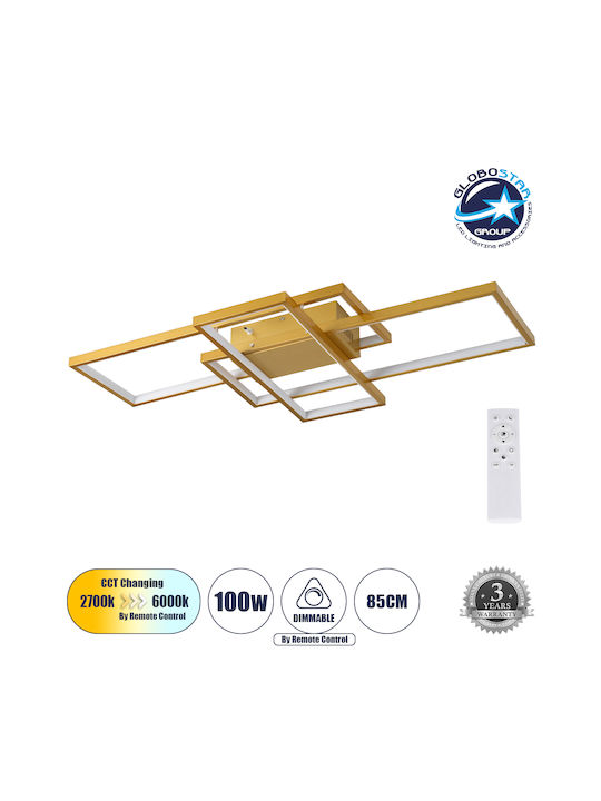 GloboStar Quadra Ceiling Mount Light 85cm Gold with Integrated LED and Remote Control