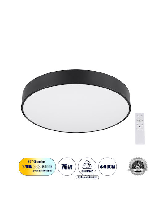 GloboStar Burton 61202-S Ceiling Mount Light 60cm Black with Integrated LED and Remote Control