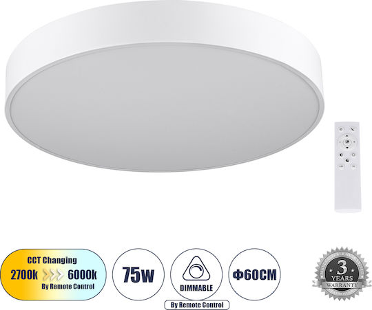 GloboStar Burton Ceiling Mount Light 60cm White with Integrated LED and Remote Control