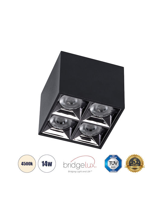 GloboStar Luminar Superior LED Alb Natural Spot cu 4 Lumini în Culoare Negru