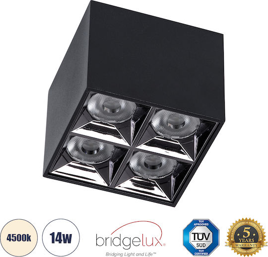 GloboStar Luminar Superior LED Неутрално бяло Спот с 4 Светлини в Черен Цвят