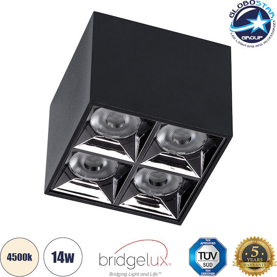 GloboStar Luminar Superior LED Неутрално бяло Спот с 4 Светлини в Черен Цвят