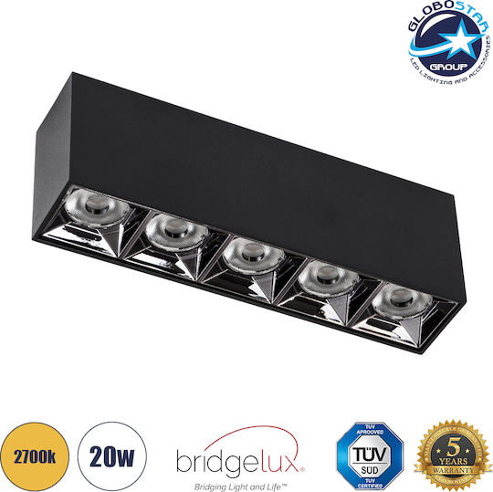 GloboStar Luminar Superior LED Θερμό Λευκό Σποτ με 5 Φώτα σε Μαύρο Χρώμα