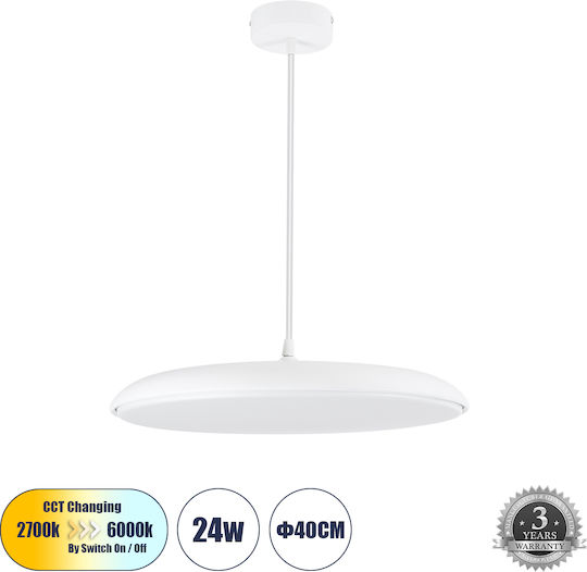 GloboStar Baron Висящо Таванно Осветително Тяло Бяло LED с Регулируемо Бяло Светлина Камбанка 40x40см