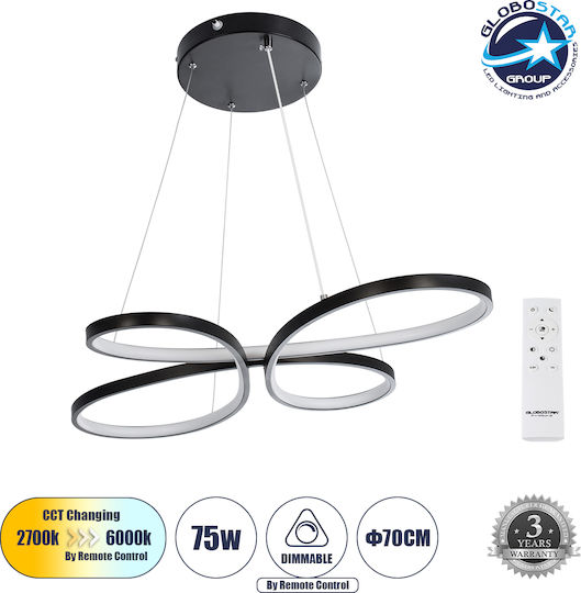 GloboStar Butterfly Lumini Suspendate Negru LED Cu Lumină Bianco Reglabilă 71x52cm
