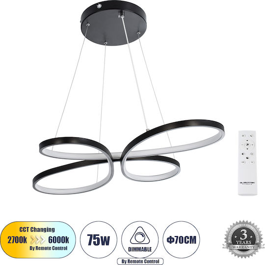 GloboStar Butterfly Lumini Suspendate Negru LED Cu Lumină Bianco Reglabilă 71x52cm