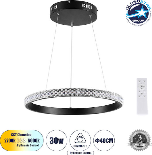 GloboStar Diamond Κρεμαστό Φωτιστικό Μαύρο LED με Ρυθμιζόμενο Λευκό Φως 46x46εκ.