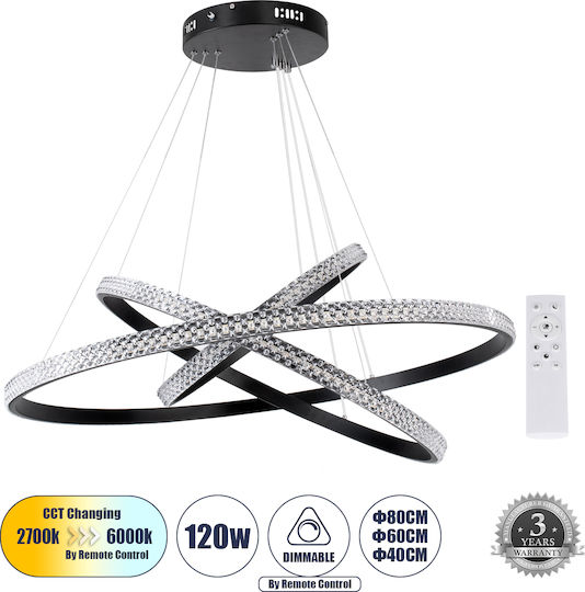 GloboStar Diamond Trio Hängelampe Schwarz 86x86x90cm.