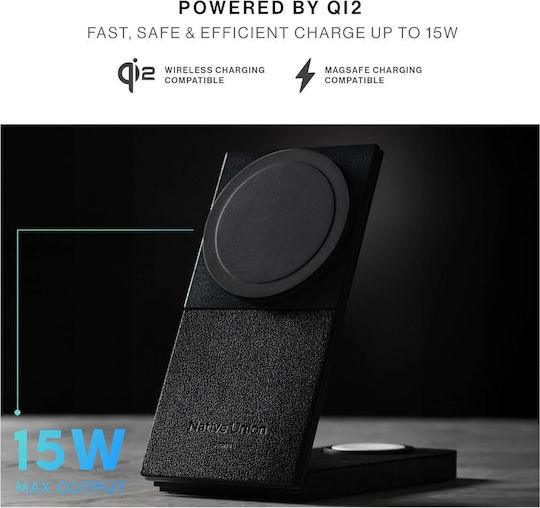Native Union Безжично зарядно Qi2 и кабел USB-C 15W Сив (Rise 3-in-1)