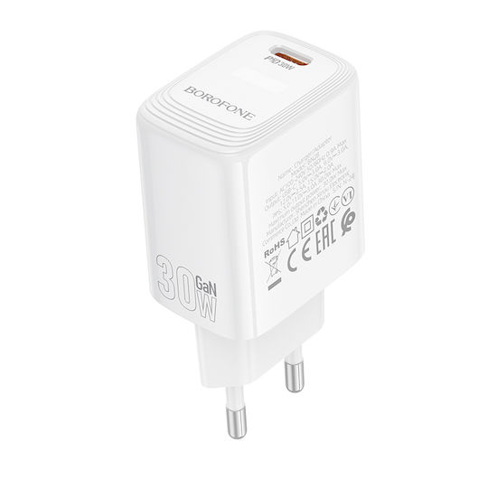 Borofone Charger Without Cable with USB-C Port 30W Power Delivery / Quick Charge 3.0 Whites (BN28)