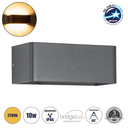 GloboStar Circoa Επιτοίχια Εξωτερική Πλαφονιέρα LED IP44 10W με Θερμό Λευκό Φως Διπλής Δέσμης 20x8x10εκ.