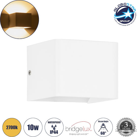 GloboStar Circoa Επιτοίχια Εξωτερική Πλαφονιέρα LED IP44 10W με Θερμό Λευκό Φως Διπλής Δέσμης 10x8x10εκ.