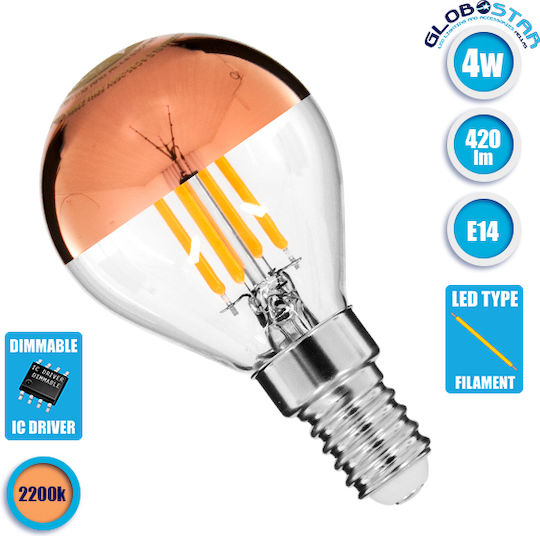 GloboStar Edison Retro Λάμπα LED 4W 81.5mm για Ντουί E14 και Σχήμα G45 Θερμό Λευκό 420lm Dimmable
