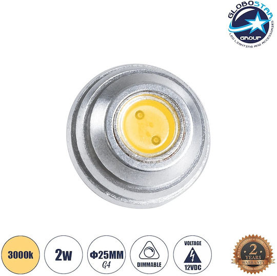 GloboStar LED-Lampe 2W für Fassung G4 Warmes Weiß 190lm Dimmbar