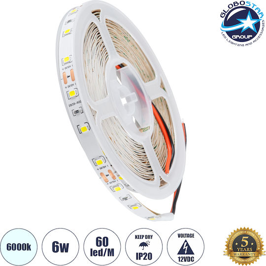 GloboStar Ταινία LED 12V Ψυχρό Λευκό Φως 5m Τύπου SMD2835