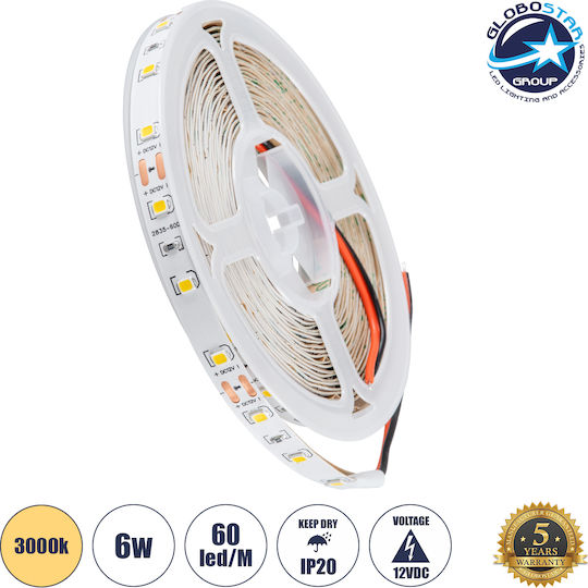 GloboStar Ταινία LED 12V Θερμό Λευκό Φως 5m Τύπου SMD2835
