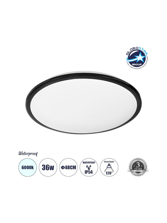 GloboStar Tuffin Deckenleuchte Montieren Badezimmer 48cm Schwarz mit Integrierter LED