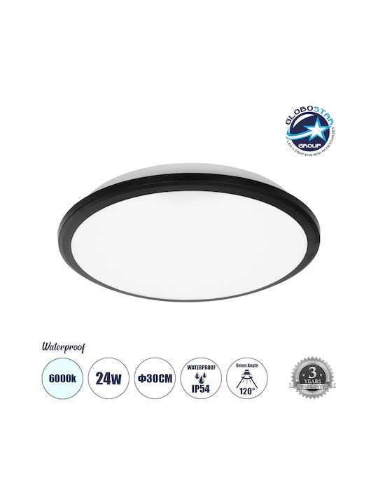 GloboStar Tuffin Bathroom Ceiling Mount Light 30cm Black With Integrated LED