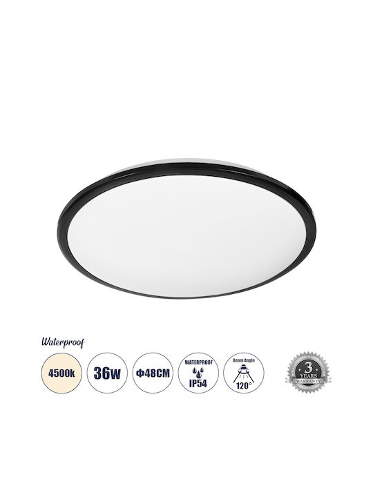 GloboStar Tuffin Plafonieră De Tavan Pentru Baie 48 Cm Neagră Cu LED Integrat