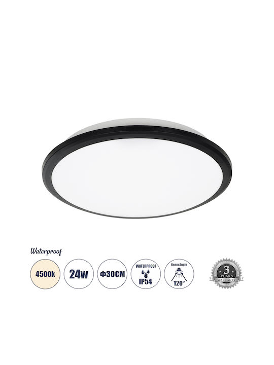GloboStar Tuffin Deckenleuchte Badezimmer 30cm Schwarz mit Integrierter LED