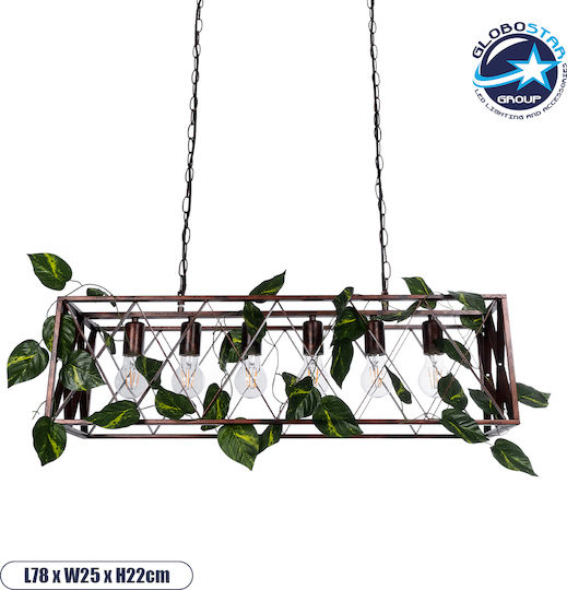GloboStar Clarity Pendant Light Brown Grid for 6 Bulbs E27 78x25x22cm