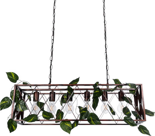 GloboStar Clarity Pendant Light Brown Grid for 6 Bulbs E27 78x25x22cm