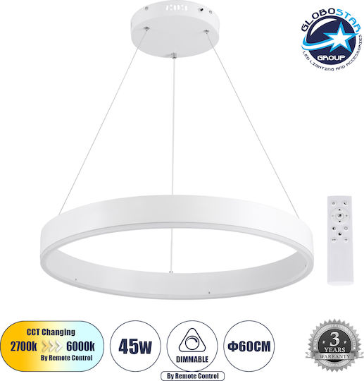 GloboStar Venom Κρεμαστό Φωτιστικό Λευκό LED με Ρυθμιζόμενο Λευκό Φως 60x60εκ.